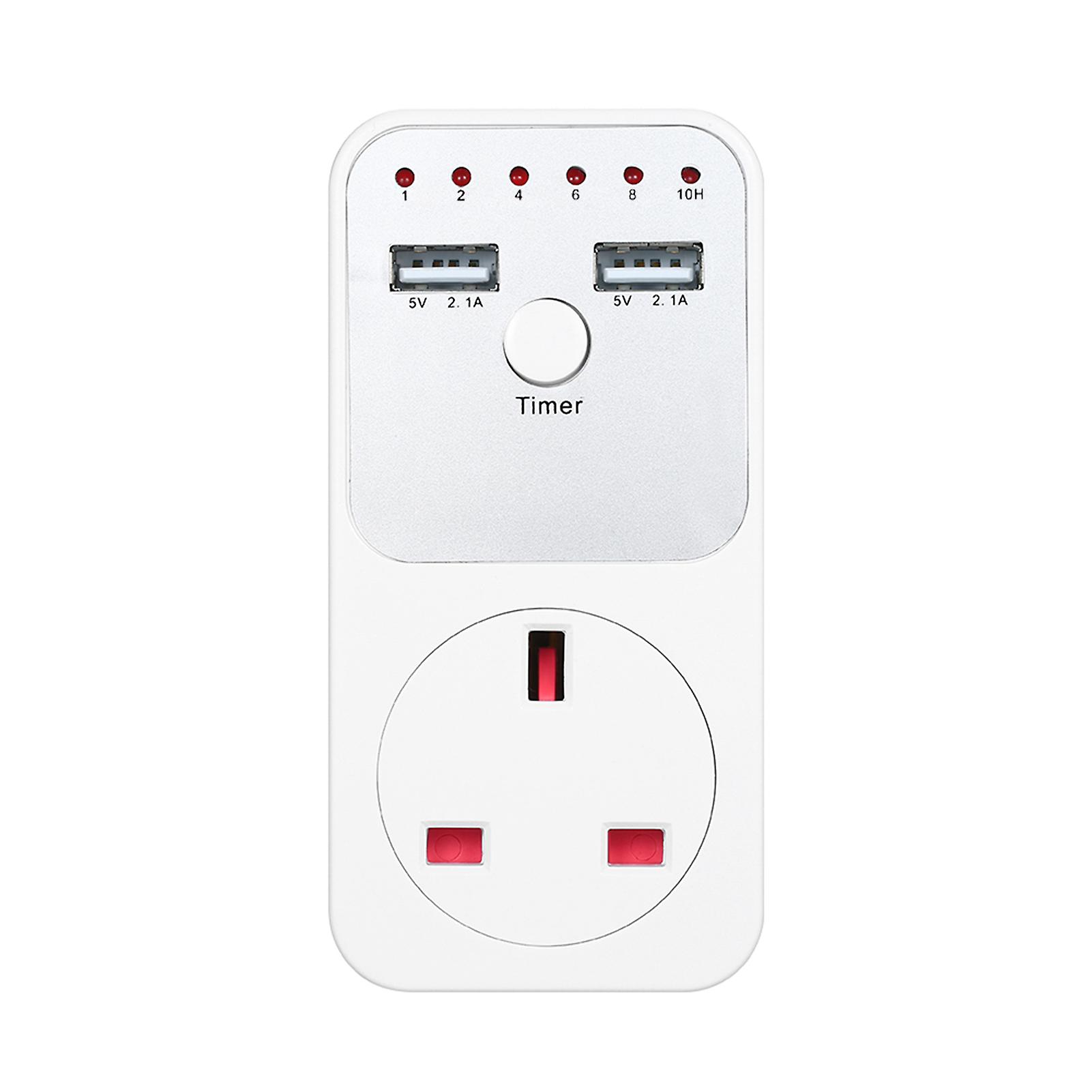 White Uk Plug Countdown Timer Socket With 2 Usb Ports 5v 2.1a Outlet Plug-in Time Controller Switch For Electrical Appliances -- Uk Plug Ac 230v