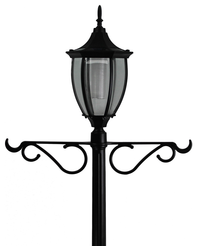 Sun Ray Crestmont Single Head Solar Lamp Post and Planter With Hanger  Black   Traditional   Post Lights   by Sun Ray  Houzz