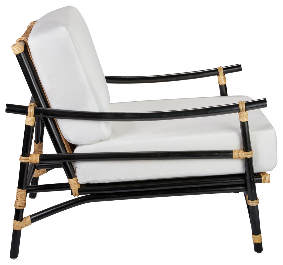 Xanadu Lounge Chair  Black and Cream Rattan With Off White Cushions   Tropical   Armchairs And Accent Chairs   by GwG Outlet  Houzz