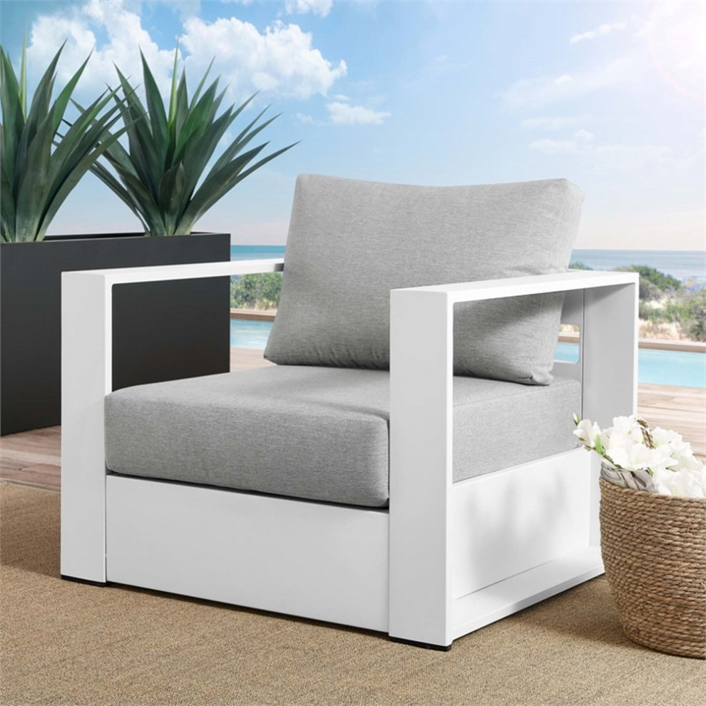 Modway Tahoe Modern Fabric/Aluminum Outdoor Armchair in White/Gray   Contemporary   Outdoor Lounge Chairs   by Homesquare  Houzz