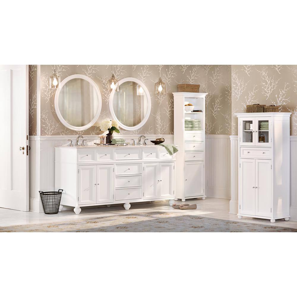 Home Decorators Collection Hampton Harbor 25 in. W x 14 in. D x 52-12 in. H Linen Cabinet with Drawer in White BF-22673-WH