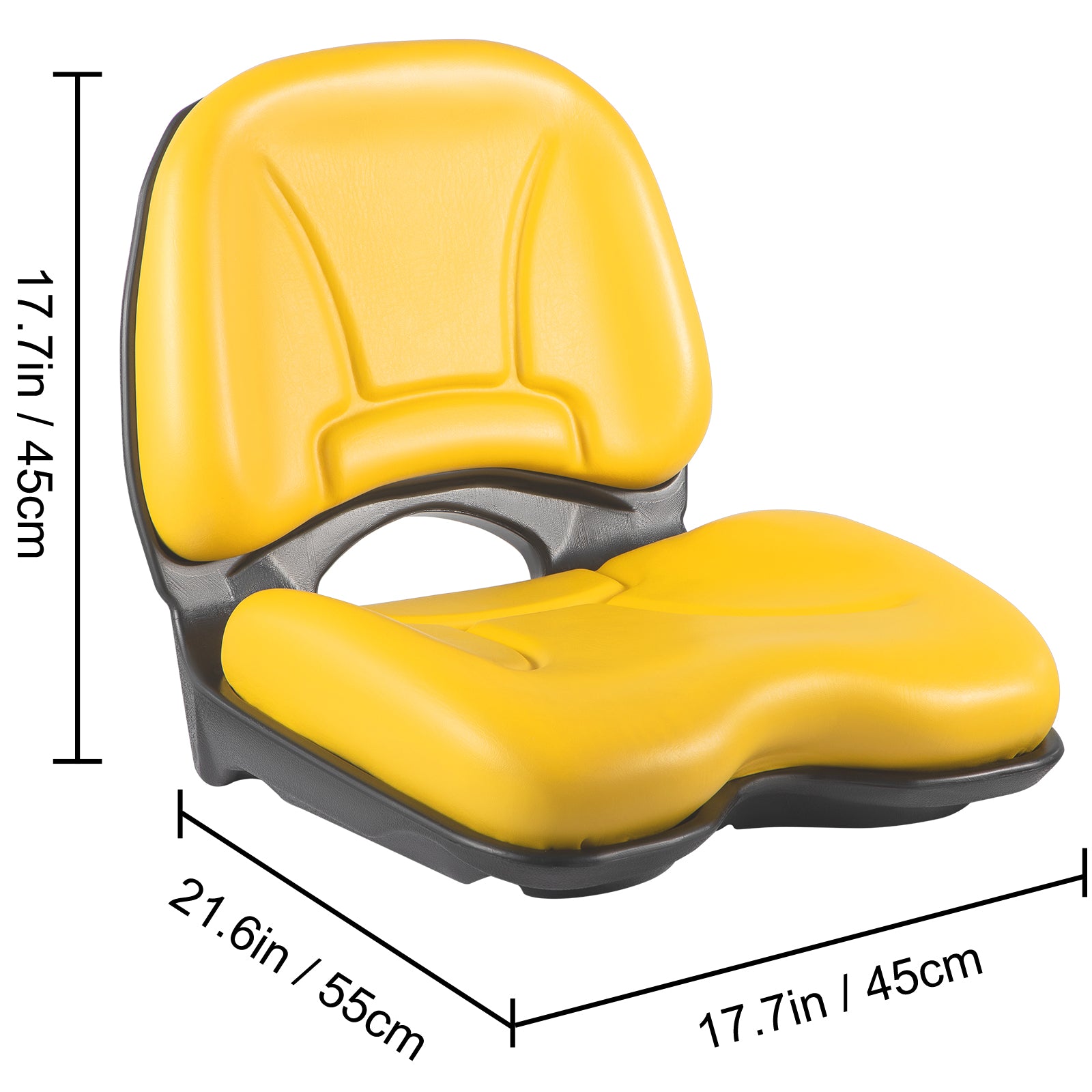 VEVOR Universal Tractor Seat， Industrial High Back， Waterproof PVC Lawn and Garden Mower Seat Replacement， Steel Frame Forklift Seat with Drain Hole， Compatible with Excavator， Mower， Forklift， Yellow