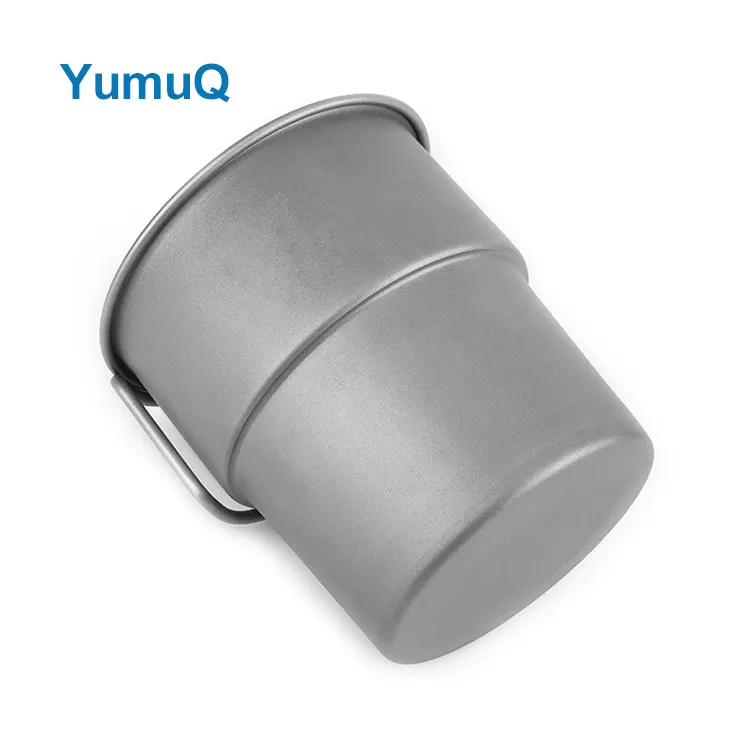 YumuQ 300ml Stackable Pure titanium Outdoor Camping Water Beer Cup With Folding Handle For Travel Hiking