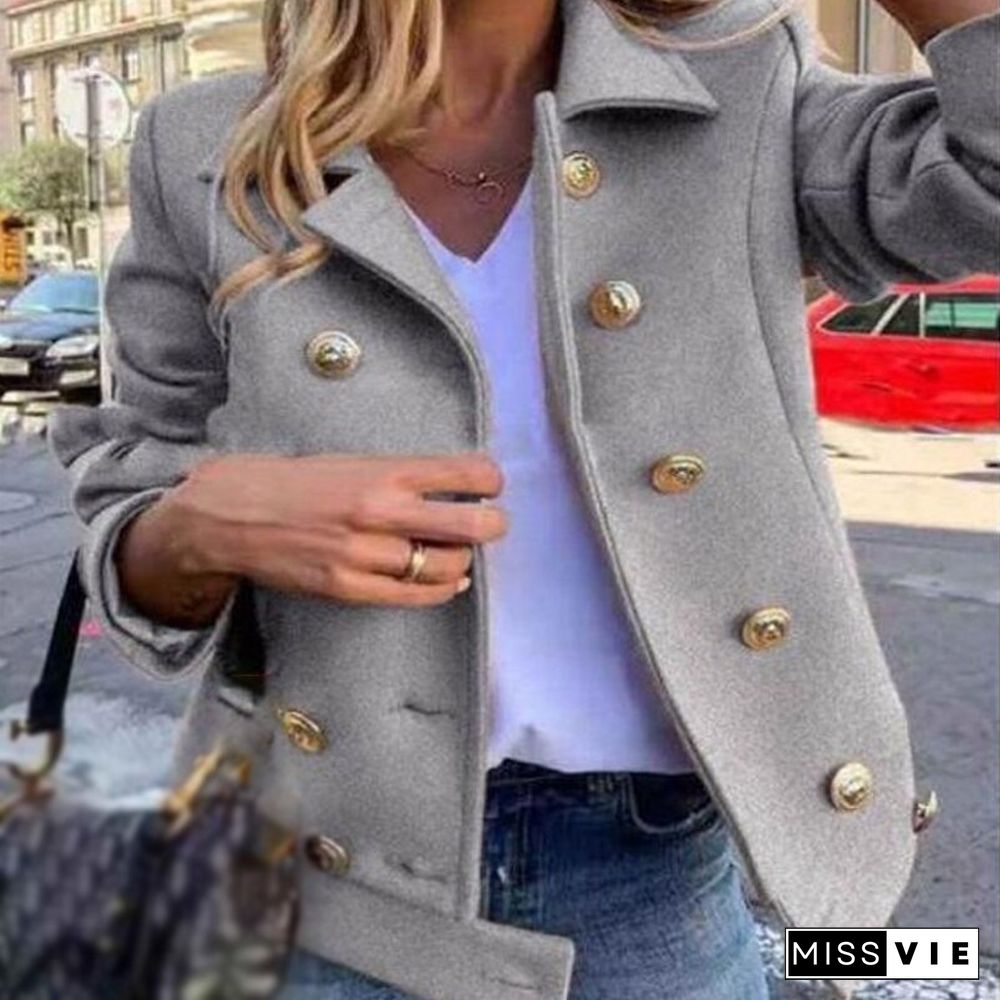 New Autumn Fashion Long Sleeve Turn-down Jacket Ladies Casual Single Breasted Slim Coat Ladies Retro Solid Color Office Jackets