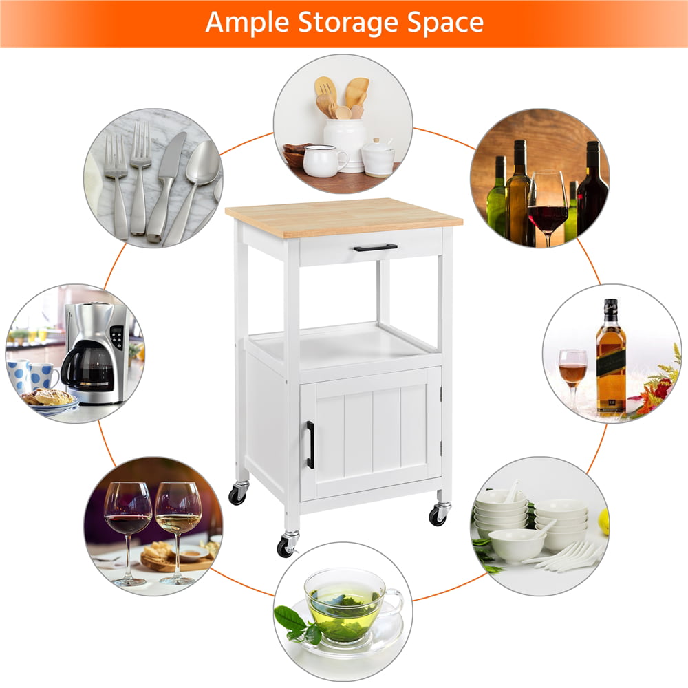 Topeakmart Rolling Kitchen Cart Storage Kitchen Island with Wheels for Dining Rooms Kitchens Living Rooms White