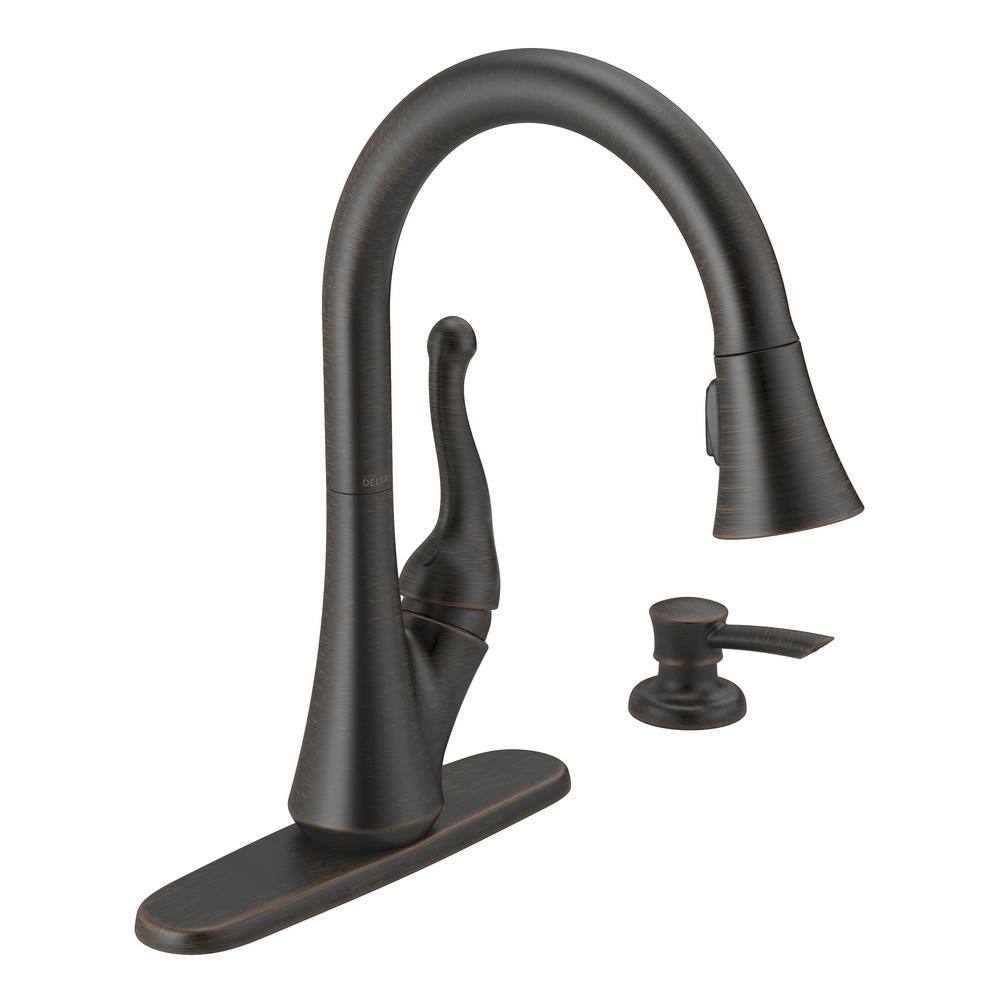 Delta Talbott Single-Handle Pull-Down Sprayer Kitchen Faucet with Soap Dispenser in Venetian Bronze 16968-RBSD-DST