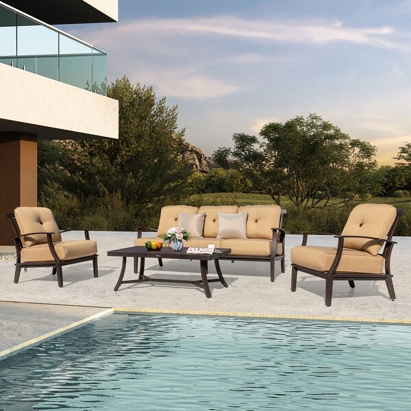 Nuu Garden 4Piece Patio Aluminum Conversation Set with Cushions