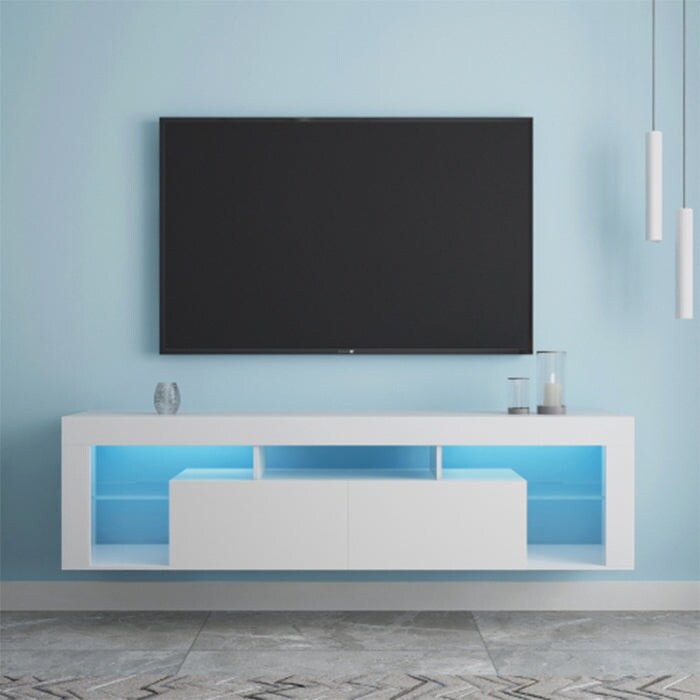 160 LED tv stand with mount floating tv stand with white finish