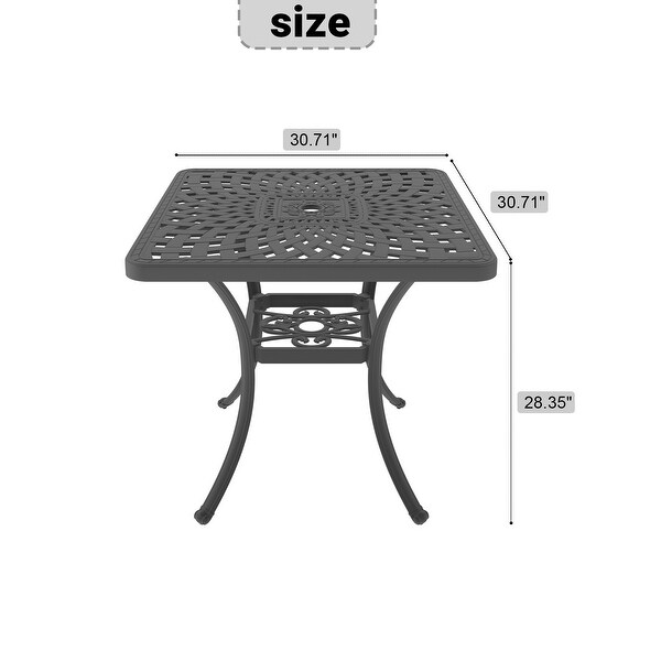 L30.71*W30.71inch Cast Aluminum Patio Dining Table with Black Frame and Umbrella Hole