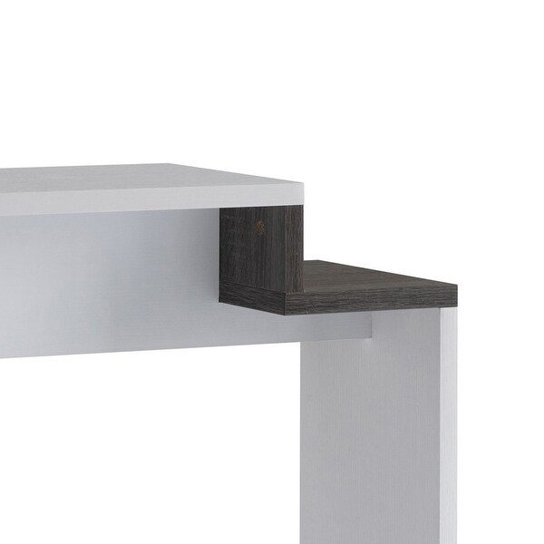 36 Inch Modern Console Table， Multilevel Wood Shelves， Gray and White