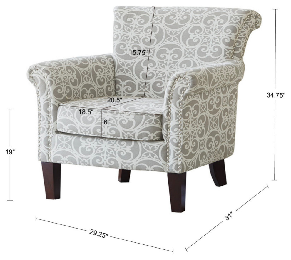 Madison Park Brooke Accent Chair  Grey   Mediterranean   Armchairs And Accent Chairs   by Olliix  Houzz