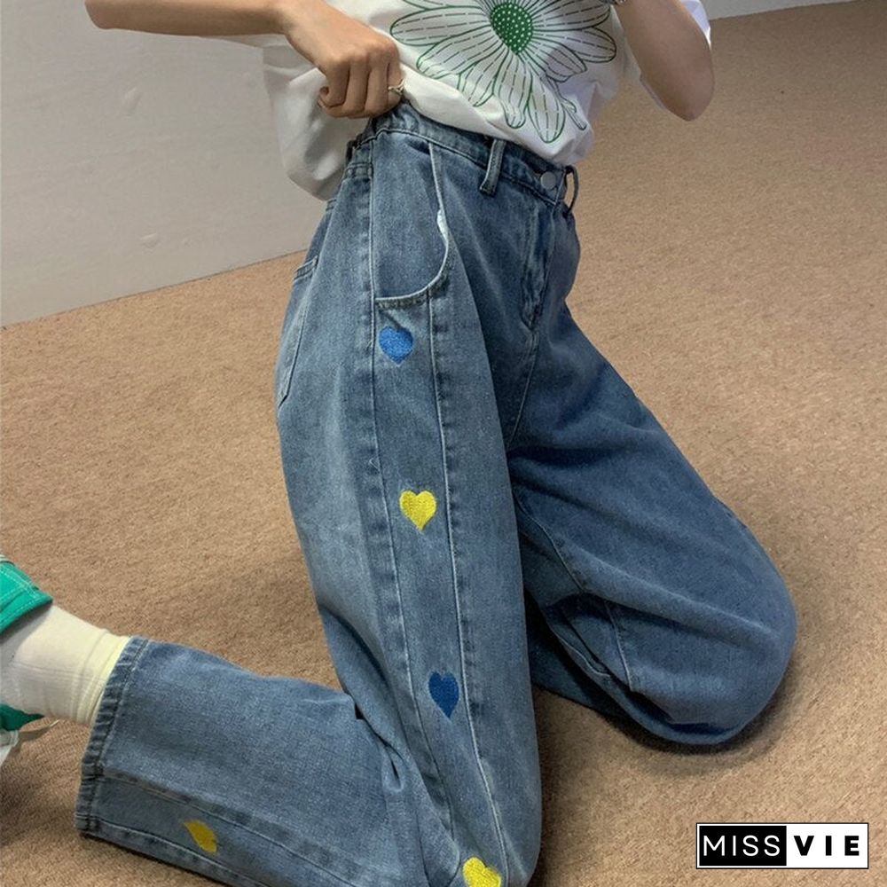 Woman Jeans High Waist Clothes Wide Leg Denim Clothing Blue Streetwear Vintage Quality Fashion Harajuku Straight Pants