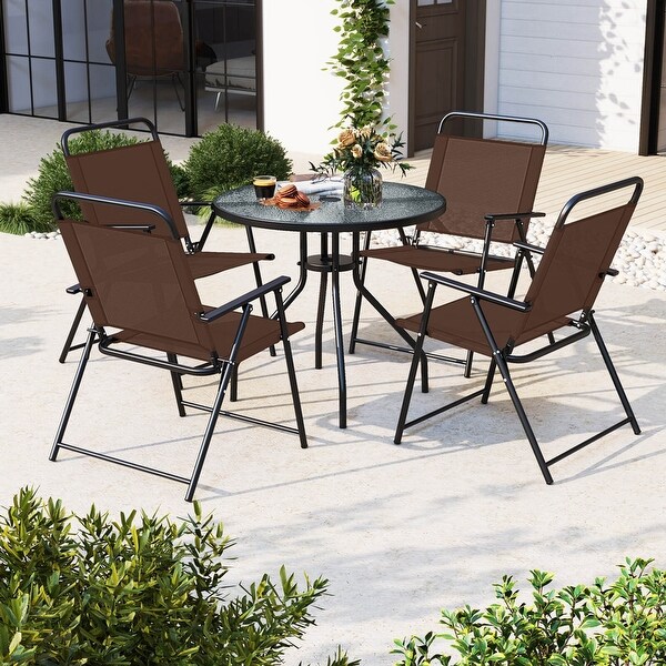 Costway Patiojoy 6 PCS Patio Dining Set Folding Chairs Glass Table