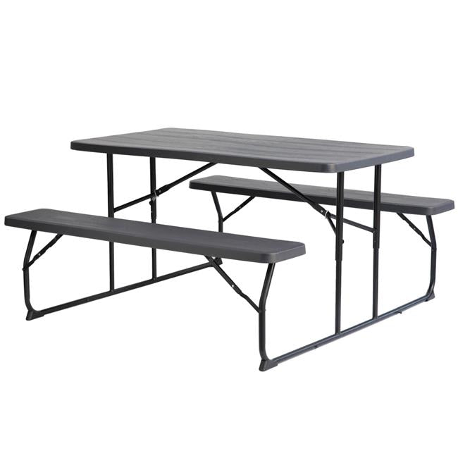 Outdoor Foldable Woodgrain Portable Picnic Table Setand#44; Gray