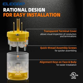 ELEGRP Lighted 15 Amp 125-Volt NEMA 5-15R 2 Pole 3 Wire Grounding Straight Blade Plug Yellow (5-Pack) EP31L-0705