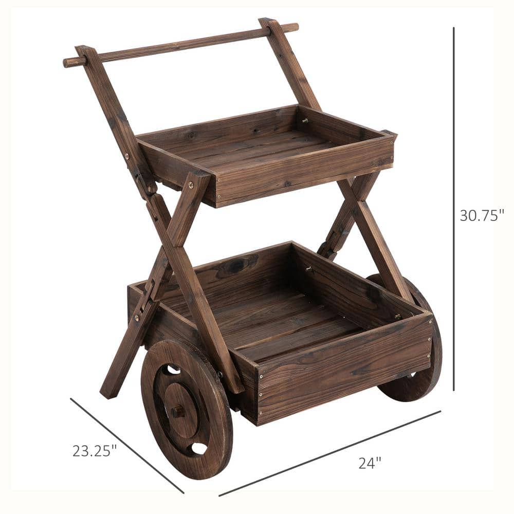 Outsunny 2-Tier Wooden Rustic Elevated Garden with Wheels and Handle 845-462