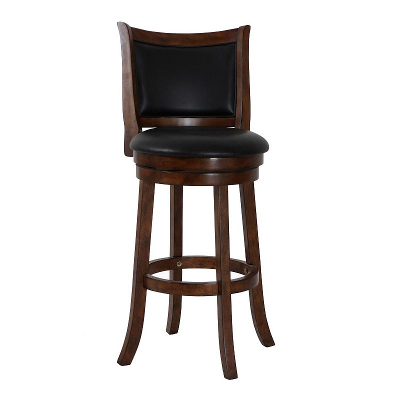 Curved Swivel Barstool with Leatherette Padded Seating， Brown and Black