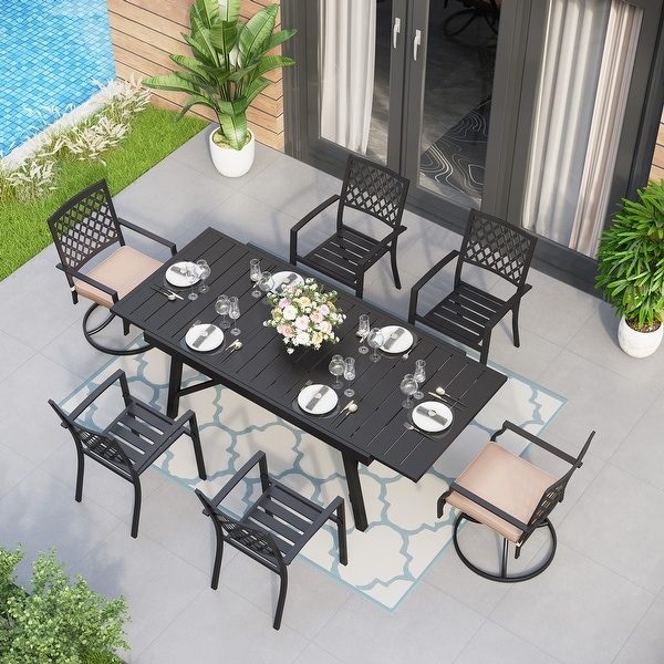 MAISON ARTS Outdoor Patio Dining Set of 7/9 with Metal Expandable Rectangular Dining Table and Metal Chairs