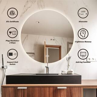 HOMLUX 40 in. W x 40 in. H Round Frameless LED Light with 3-Color and Anti-Fog Wall Mounted Bathroom Vanity Mirror EAD4004D60