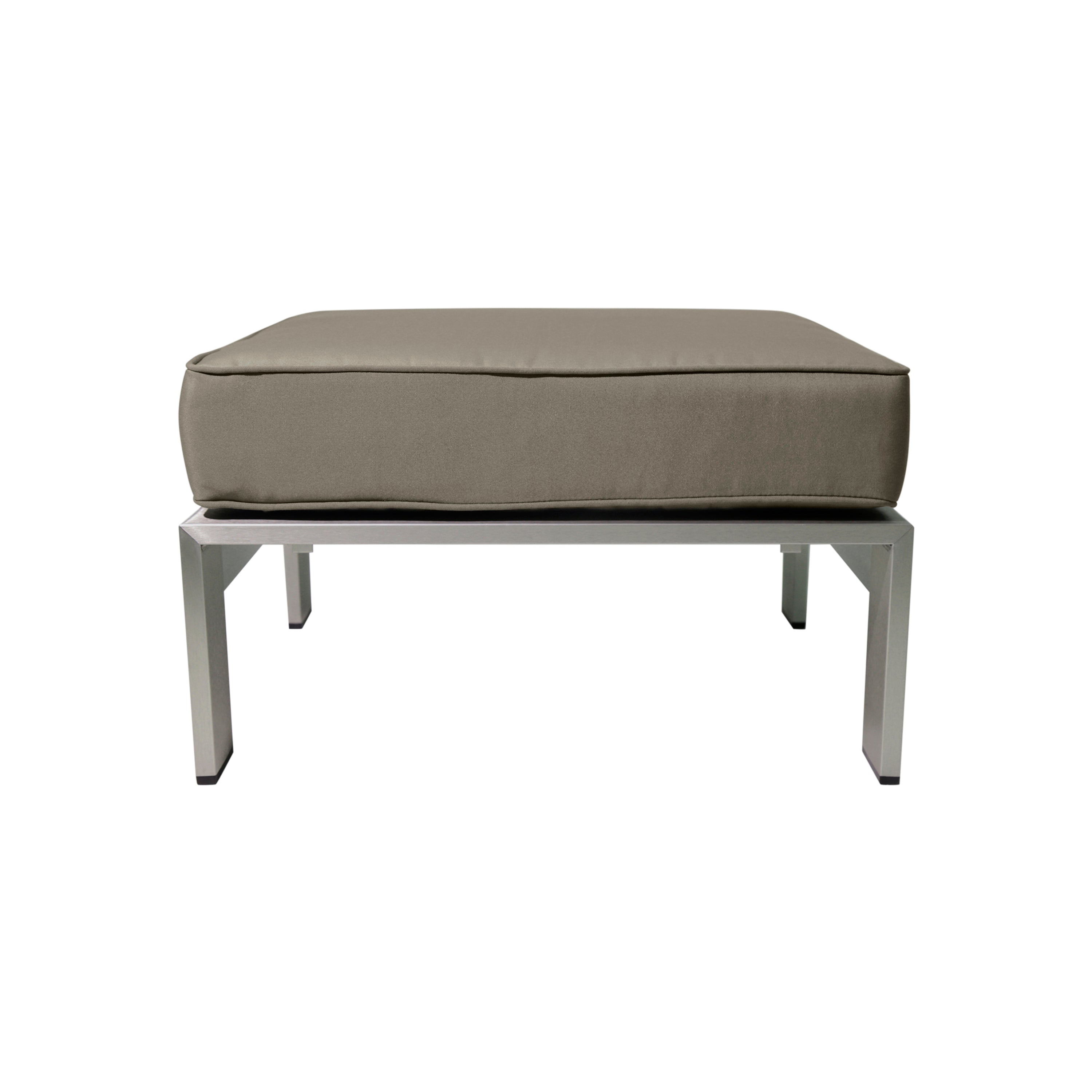 Danae Outdoor Modern 7 Seater Aluminum Chat Set with Ottomans, Silver and Khaki