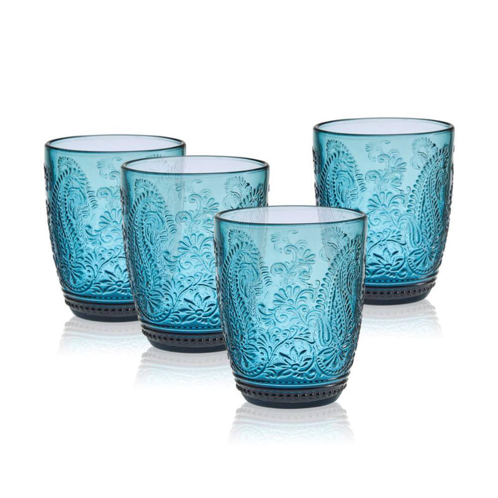 FITZ and FLOYD Maddi 10 oz. Double Old Fashion Blue Glass Set (Set of 4) 5294009