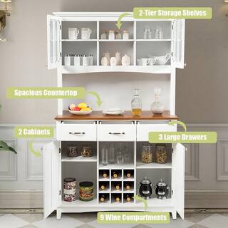 Costway White Buffet with Butch and Wine Rack HW64504+