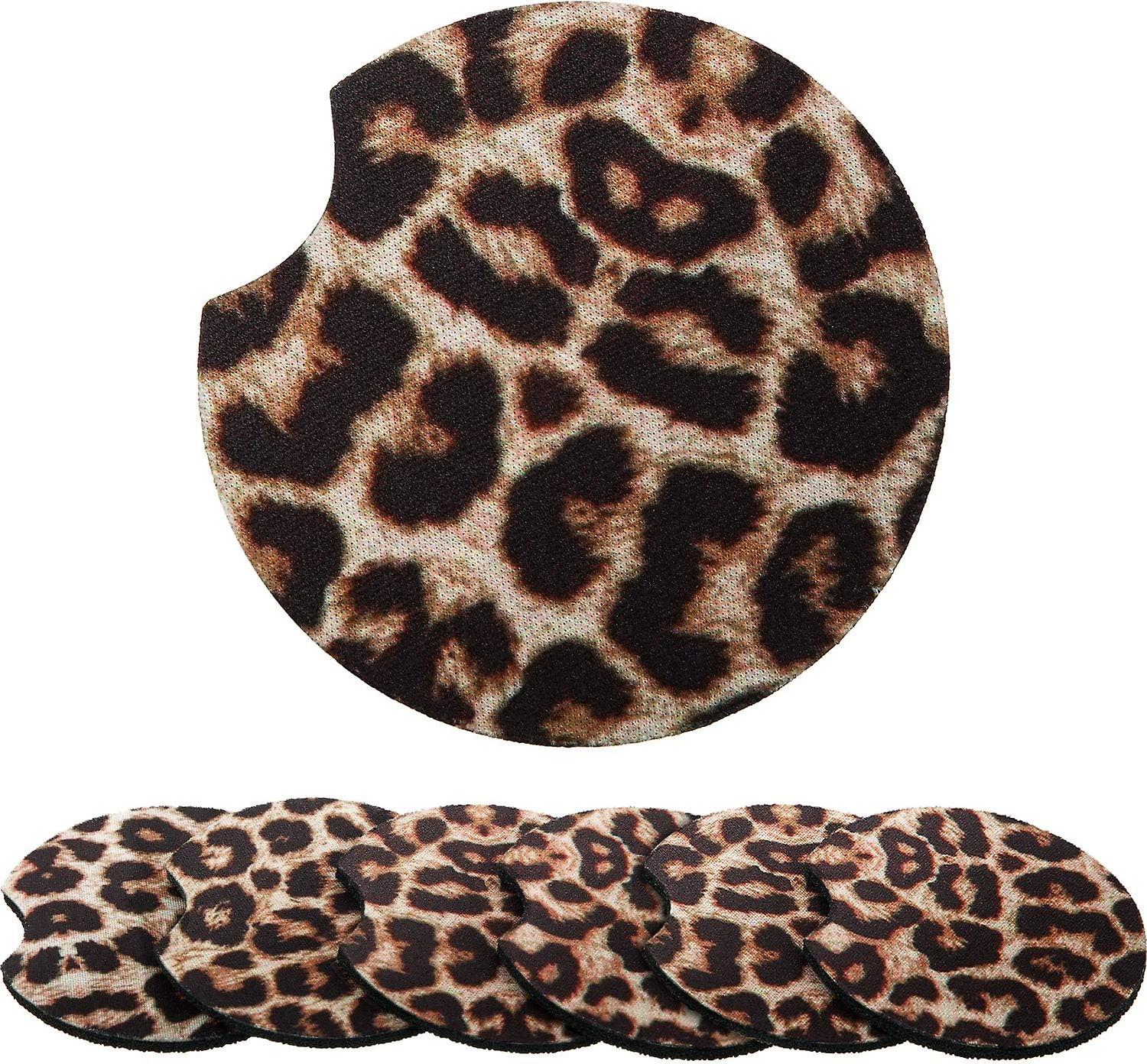 2.56 Inch Leopard Car Coasters For Drinks Women Neoprene Cup Coaster Absorbent Rubber Car Cup Pad Mat Car Accessories For Car Living Room Kitchen Offi