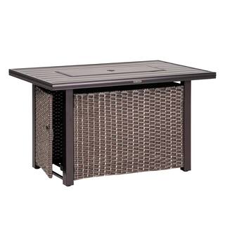 Nuu Garden 44 in. Rectangle Brown Aluminum Propane Gas Wicker Fire Pit Table 50000 BTU with Fire Glass Stone AF0015