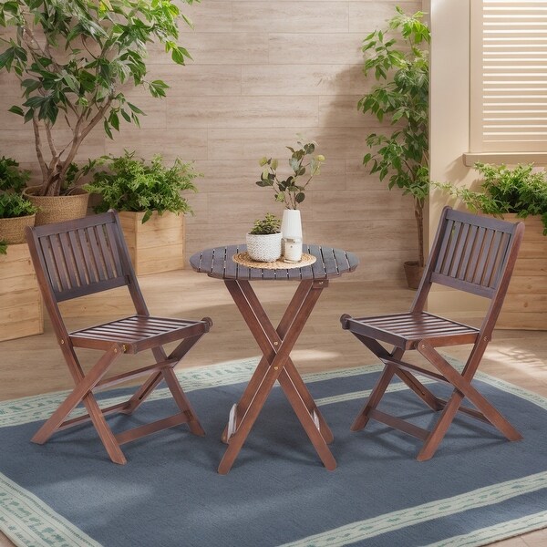 Outdoor Patio Bistro Set，3 Piece Wooden Furniture Sets with Round Table and Chairs