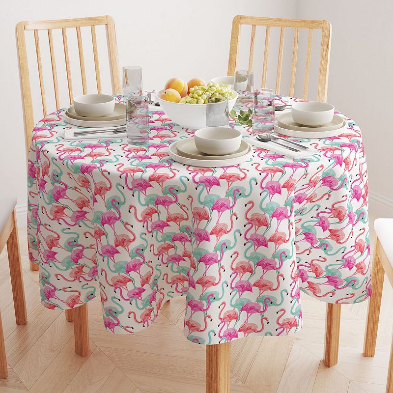 Round Tablecloth， 100% Polyester， 70 Round， Flamingo Beach