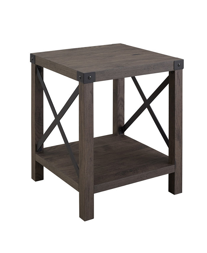 Walker Edison Farmhouse Metal-X Accent Table with Lower Shelf