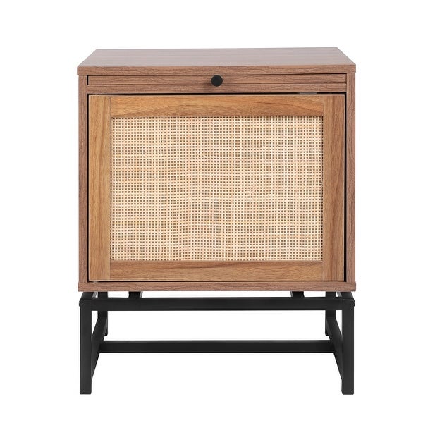 Natural Rattan Nightstand Storage End Table for Bedroom， Living Room