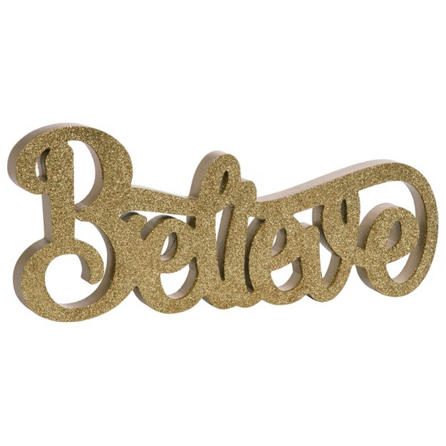 Transpac Wood 16 In Gold Christmas Believe Die Cut Word Decor