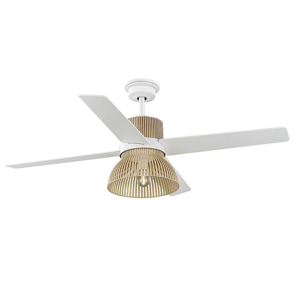 Home Decorators Collection Savannah 52 in Indoor LED Matte White Dry Rated Ceiling Fan with 4 Reversible Blades Light Kit and Remote Control