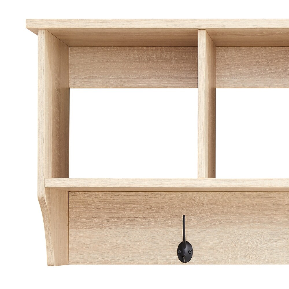 Entryway Wall Shelf with 4 Hanging Hooks   44 inches