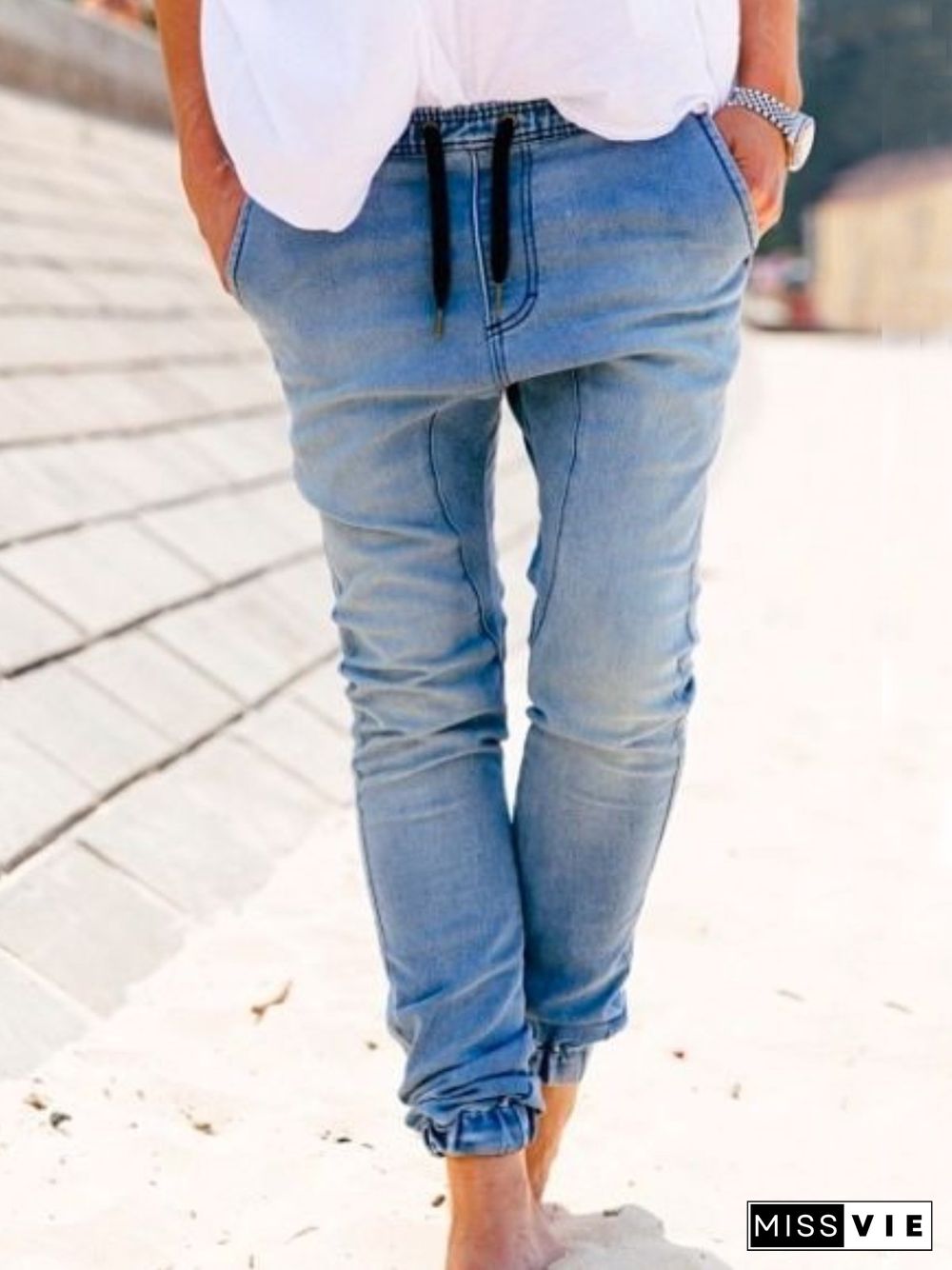 Denim Casual Solid Pockets Jeans