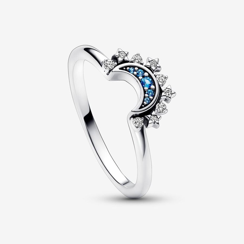 PANDORA  Celestial Blue Sparkling Moon Ring