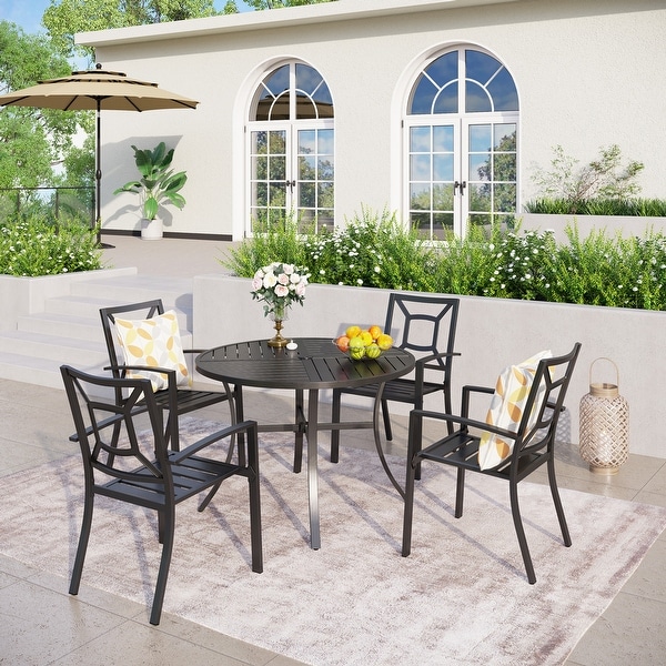 MAISON ARTS 5Piece Geometrically Stamped Round Table and Stackable Dining Chairs Outdoor Dining Set