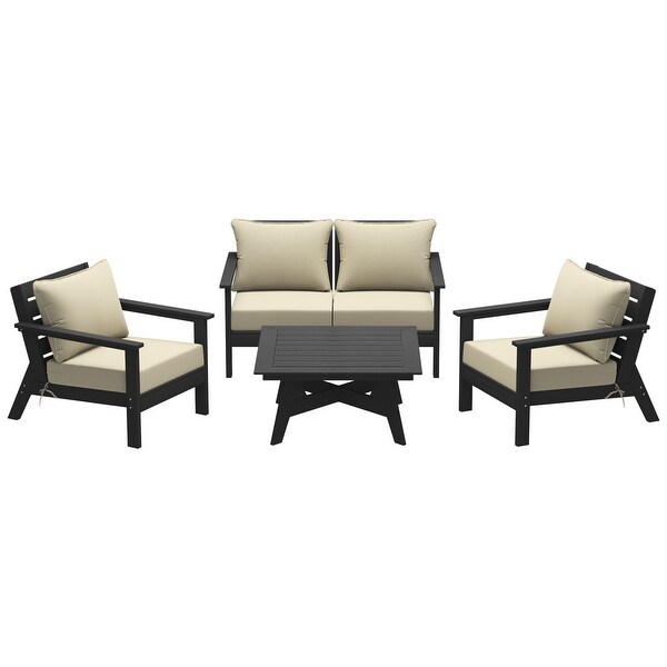 Polytrends Birchwood All Weather HDPE Outdoor Patio Black Deep Seating Sectional (5Piece Set)