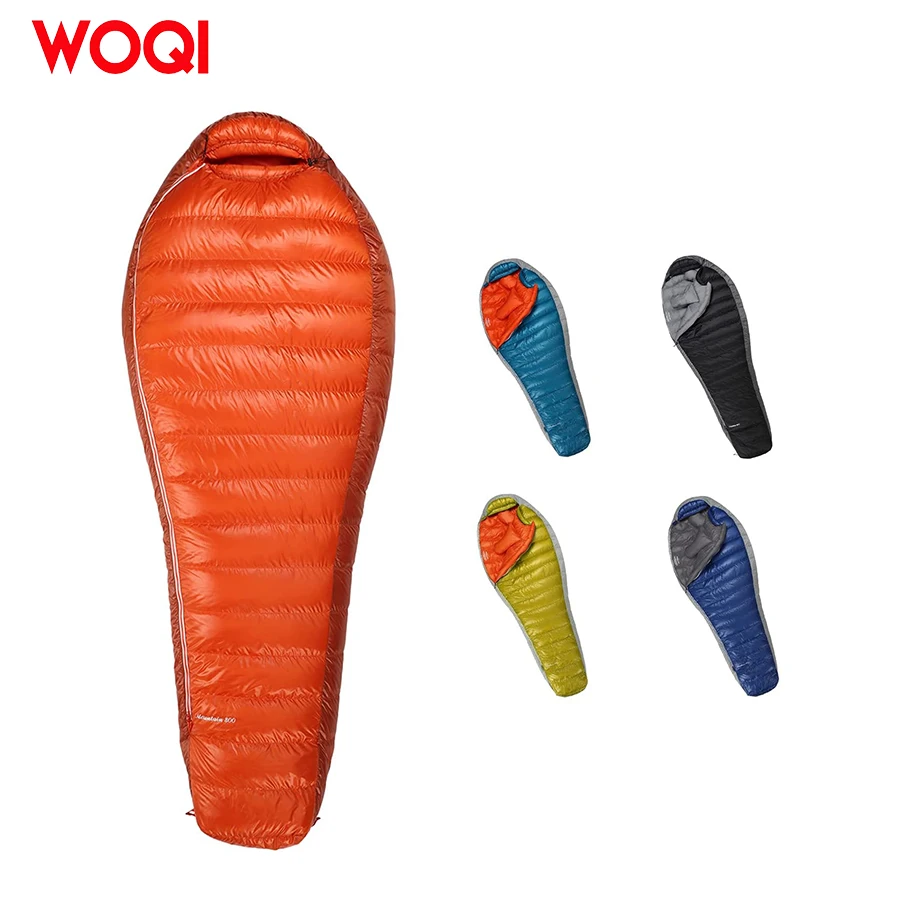 WOQI ultra light and compact portable hiking camping sleeping bag  filled with 800g high quality down sleeping bag