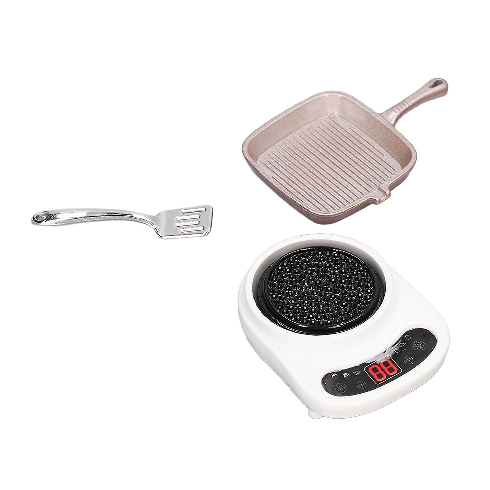 1:12 Dollhouse Cookware Set Alloy Simulation Stove Pot Spatula Miniature Kitchen Accessorywhite