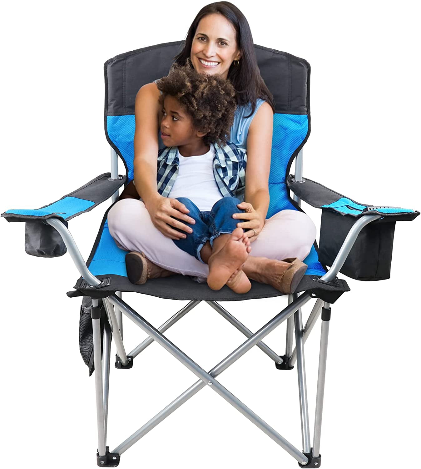 Beach Chair for Adults， Oversized Camping Chair 500lb， Folding Chair for Outside， Heavy Duty Portable Chair with Armrest， Cooler Bag， Side Pocket， Cup Holder， Outdoor Folding Camping Chair