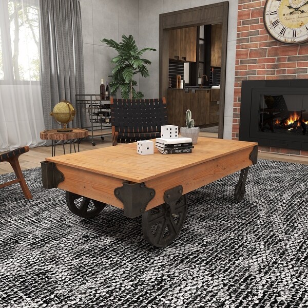 Utility Item Used Often Natural Wood Cart Coffee Table