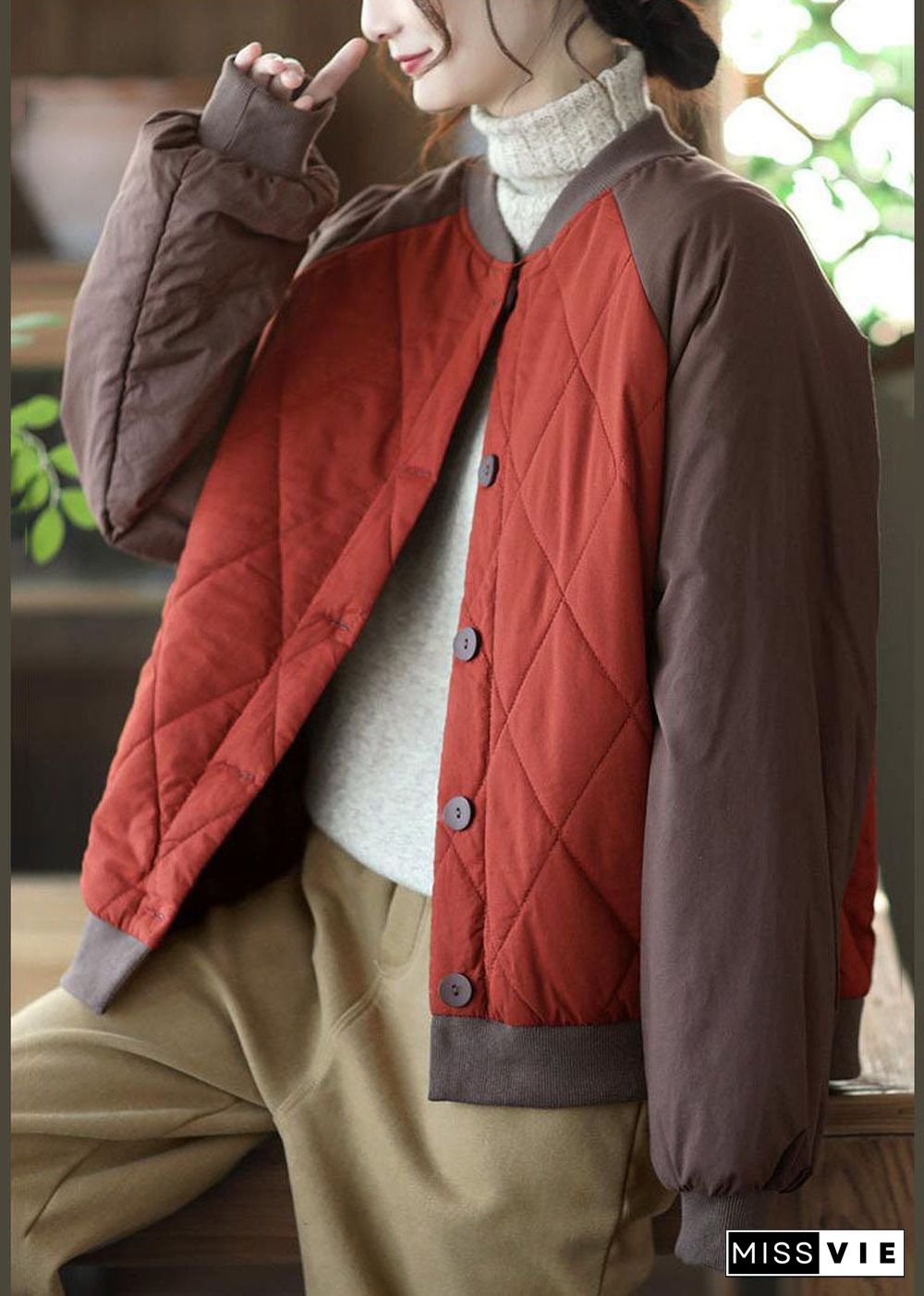 Bohemian Red Oversized Patchwork Fine Cotton Filled Jackets Winter