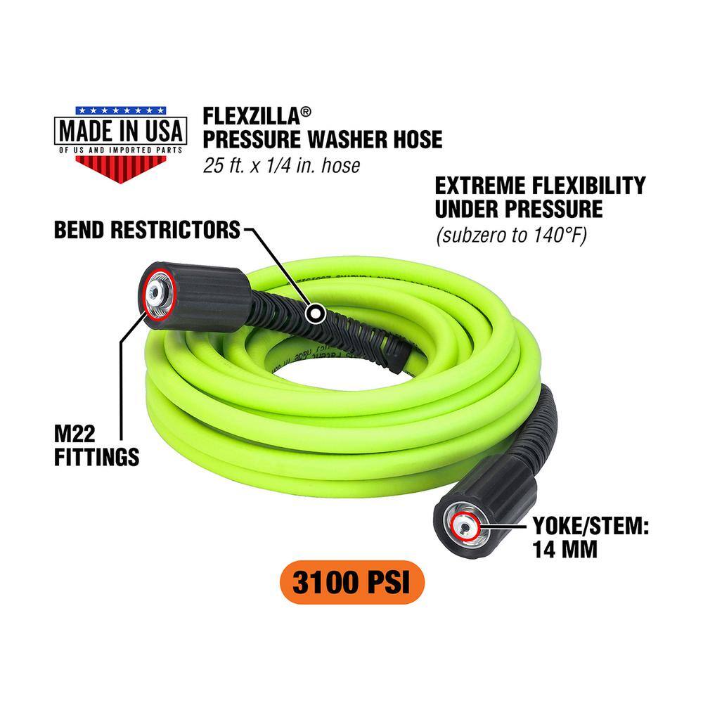 Flexzilla 14 in. x 25 ft. 3100 PSI Pressure Washer Hose with M22 Fittings HFZPW3425M