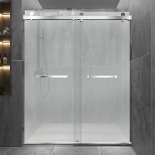 ANGELES HOME 66 in.-72 in. W x 76 in. H Trackless Double Soft Close Sliding Frameless Shower Door Brushed with Clean Tempered Glass CKDS017276BR