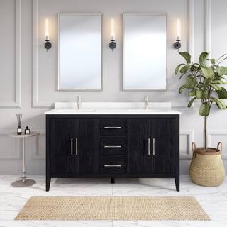 ART BATHE Vienna 60 in. W x 22 in. D Bath Vanity in Espresso Diamond Quartz Top with White Sink Power Bar and Drawer Organizer VA60ES