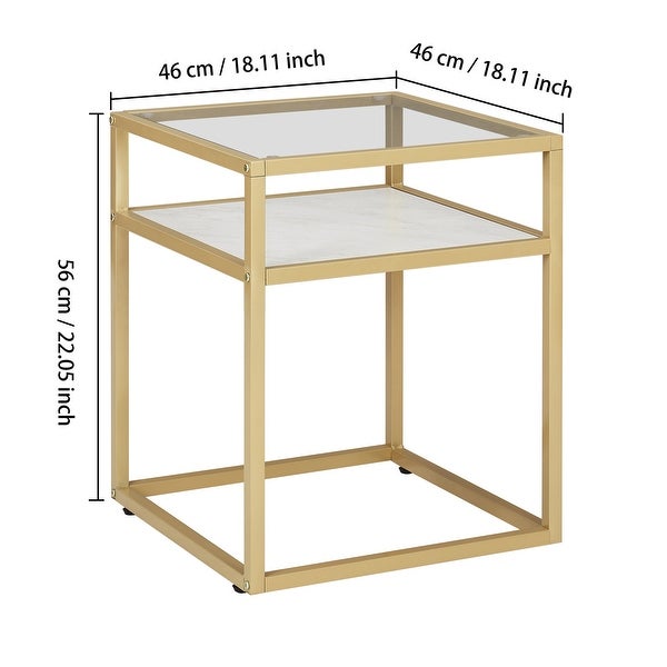 Side Table with Tempered Glass Top Nightstand with Shelf 2-Tier End Table Small Coffee Accent Table Bedside Table