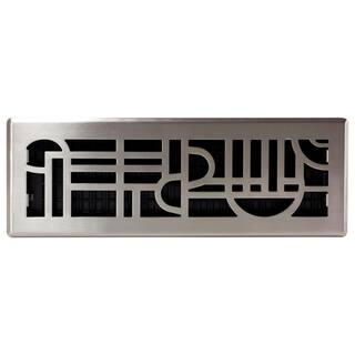 Decor Grates 4 in. x 14 in. Art Deco Floor Register in Brushed Nickel ADH414-NKL