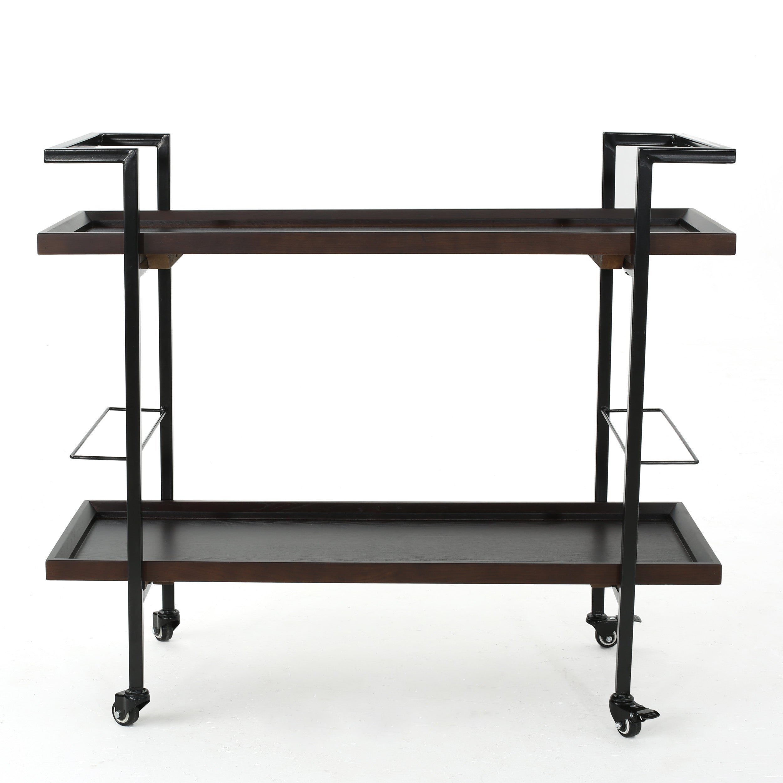 Gerard Modern Industrial Two Shelf Wood Finished Bar Cart with Rolling Casters